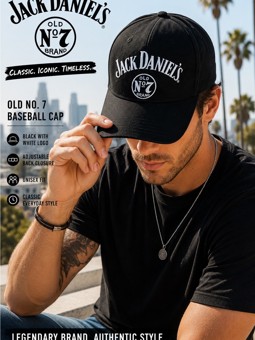Jack Daniel’s Old No. 7 Black Embroidered Baseball Cap Adjustable